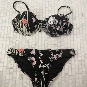 Seafolly Pushup Black Floral Bikini Set